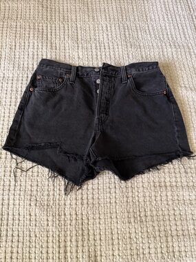 Levi's Black Distressed Raw-Hem Denim Shorts